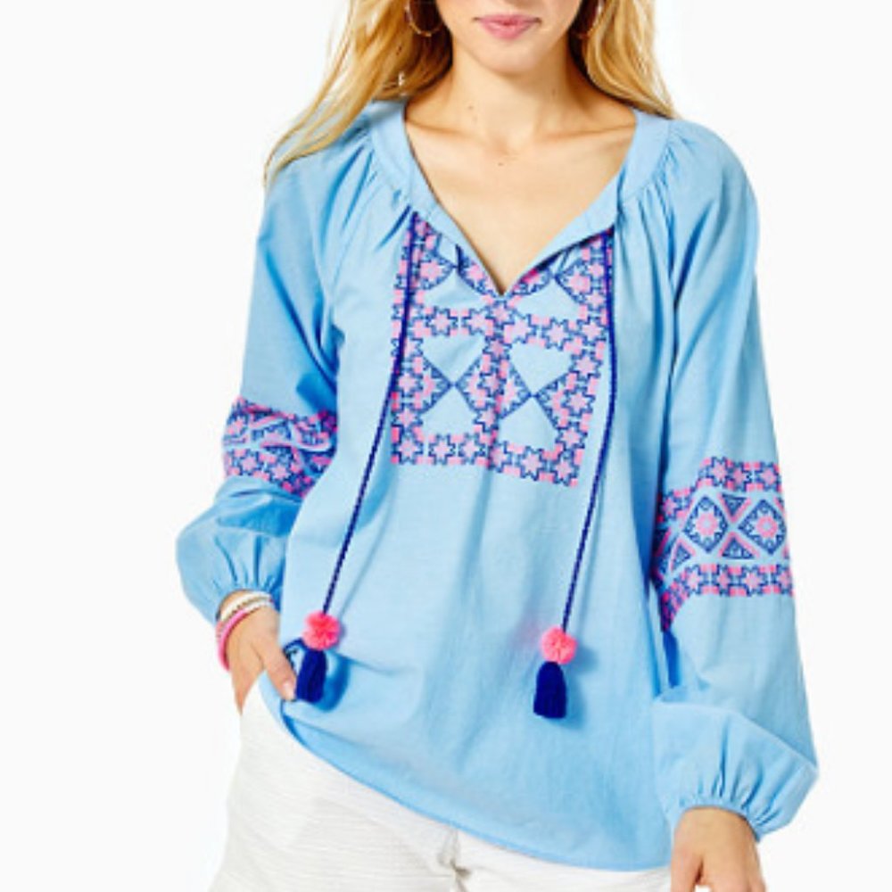 Lilly Pulitzer Cecile Tunic Top, Size Large, Zanzibar Blue
